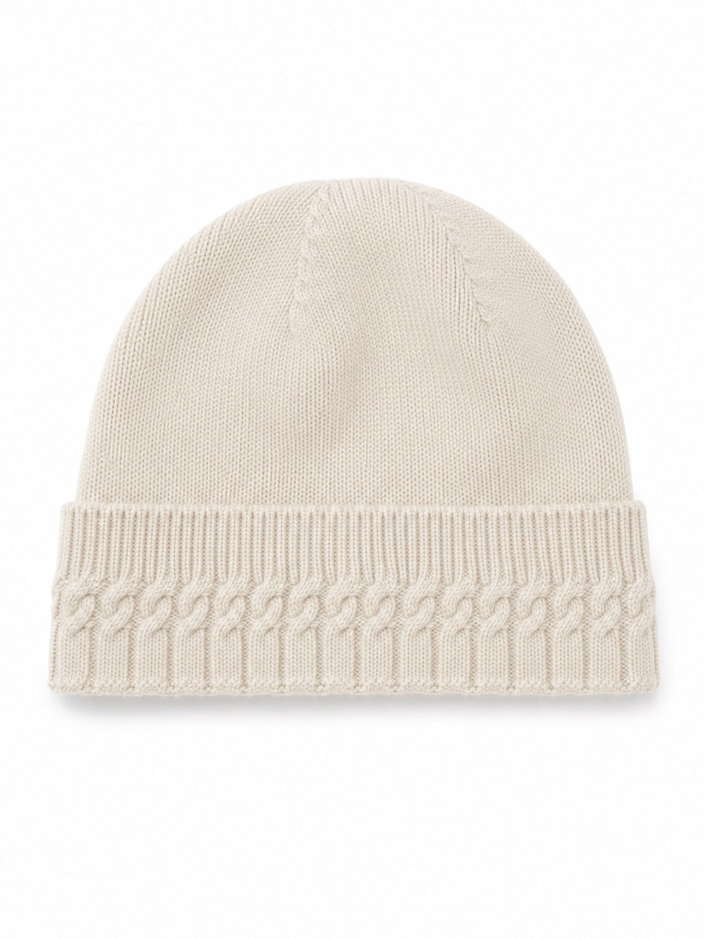 Cable-knit cashmere beanie in Oat