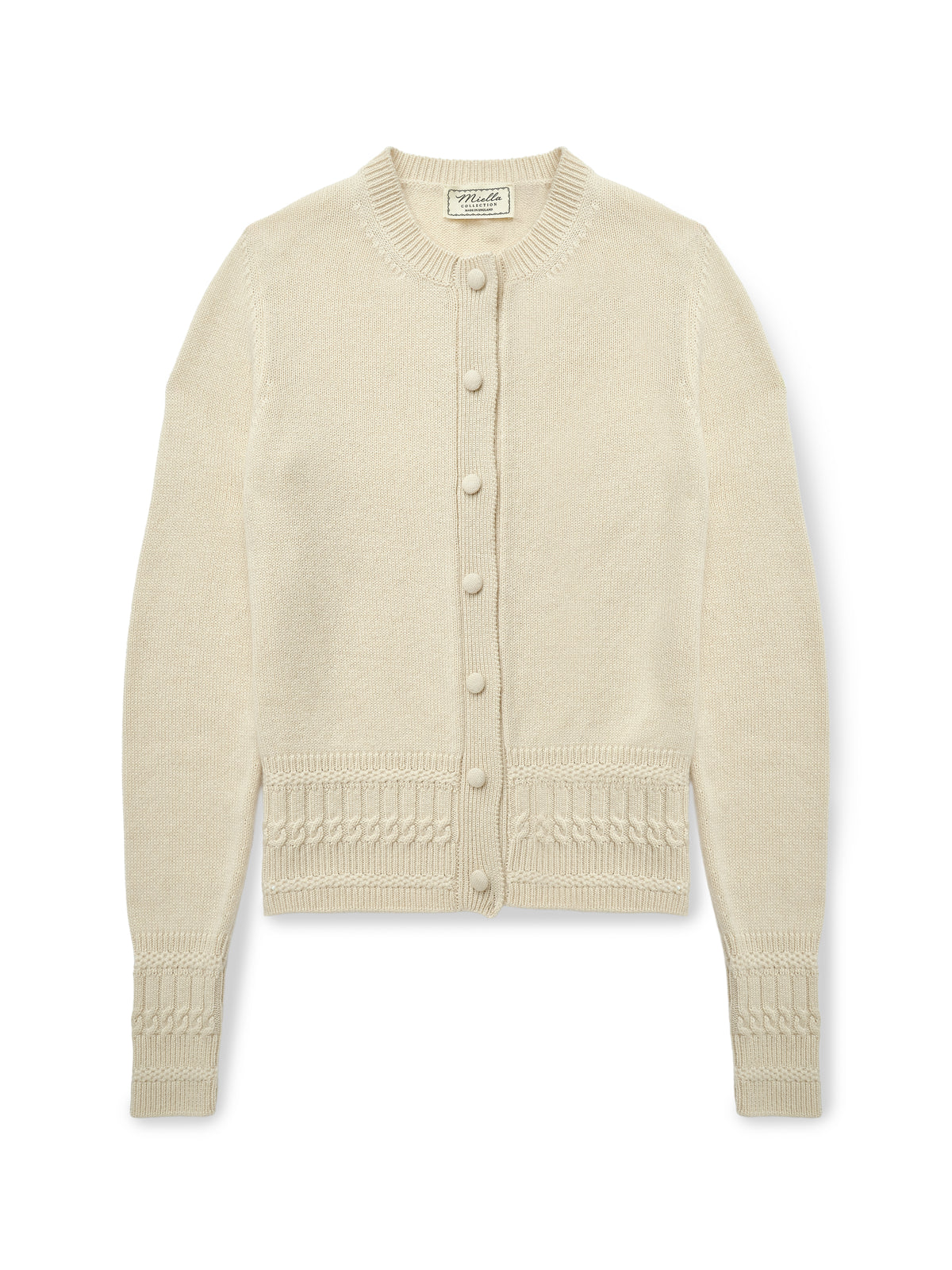 Emma Cardigan in Champagne cashmere, front view